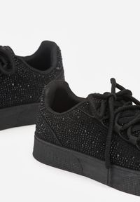 Renee - Czarne Cyrkoniowe Sneakersy Zdobione Marszczeniem na Nosku Westafera. Kolor: czarny. Wzór: aplikacja #7