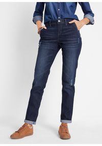 bonprix - Wygodne jeansy ze stretchem o kroju boyfriend. Okazja: na co dzień. Kolor: niebieski. Wzór: aplikacja. Styl: casual #1