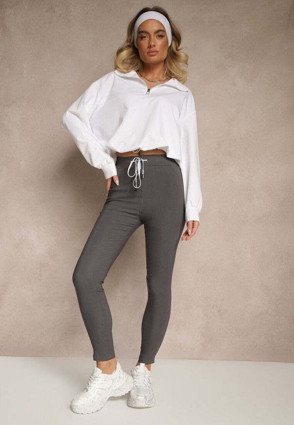 Renee - Ciemnoszare Spodnie z Bawełną i Sznurowaniem Purrena. Okazja: na co dzień. Kolor: szary. Materiał: bawełna. Styl: casual, elegancki