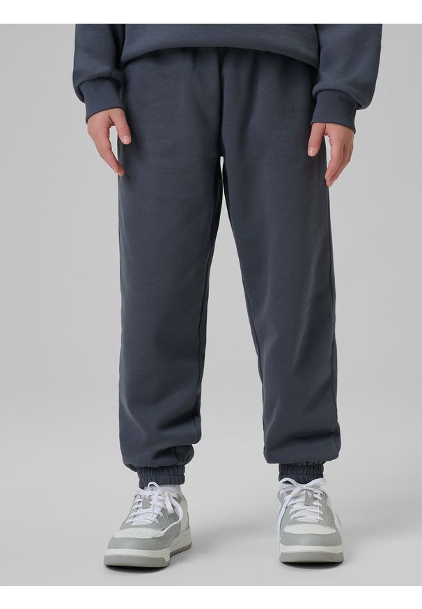 4f - 4F Spodnie dresowe joggery dziewczęce - szare 122/128 (6-8 lat). Okazja: na co dzień. Kolor: szary. Materiał: dresówka. Wzór: aplikacja. Sezon: lato. Styl: casual