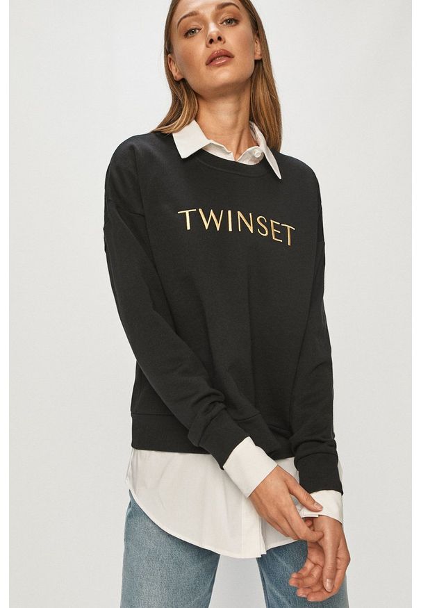 TwinSet - Twinset - Bluza. Kolor: czarny. Wzór: nadruk