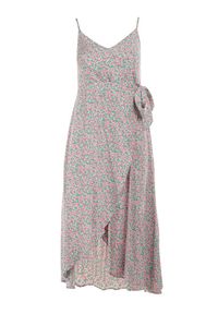 Born2be - Zielono-Różowa Sukienka z Wiskozy Kalleia. Kolor: zielony. Materiał: wiskoza. Długość rękawa: na ramiączkach. Wzór: kwiaty. Typ sukienki: kopertowe. Styl: klasyczny. Długość: midi #5