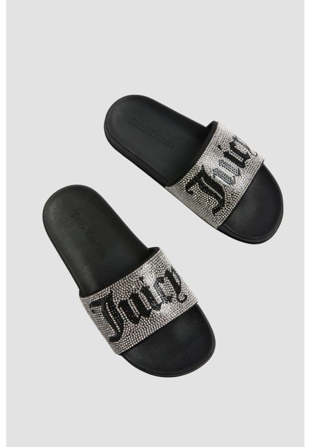 Juicy Couture - JUICY COUTURE Czarne klapki damskie ze srebrnymi cyrkoniami Donna Slider, Rozmiar 39. Okazja: na co dzień. Kolor: czarny. Sezon: lato. Styl: casual, elegancki