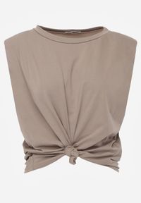 Renee - Beżowy Wiązany Top Oversize z Bawełny Bez Rękawów z Poduszkami w Ramionach Othrassa. Okazja: na co dzień, na randkę. Kolor: beżowy. Materiał: bawełna. Długość rękawa: bez rękawów. Długość: krótkie. Styl: casual #2