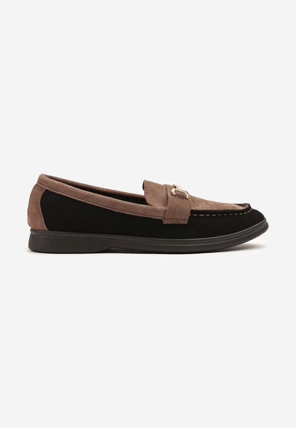 Renee - Czarne Mokasyny z Metalową Ozdobą Ellianta. Okazja: na co dzień. Kolor: czarny. Wzór: aplikacja. Styl: elegancki, casual