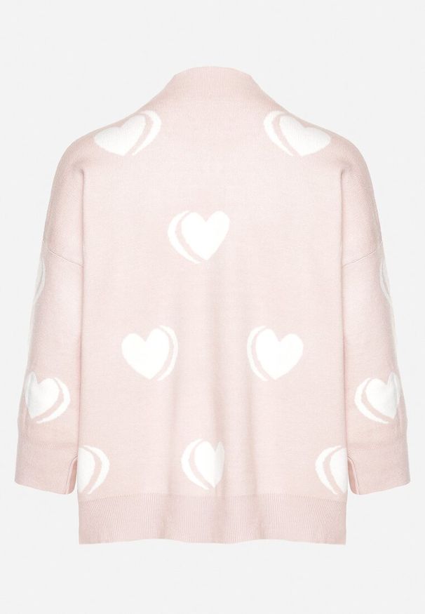 Born2be - Jasnoróżowy Sweter z Modalem i Wiskozą w Serca Zeanita. Okazja: na co dzień. Kolor: różowy. Materiał: wiskoza. Styl: elegancki, casual