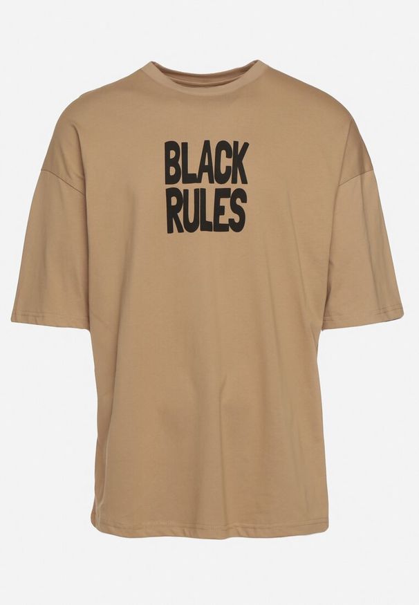 Born2be - Ciemnobeżowa Bawełniana Koszulka T-shirt z Nadrukiem po Obu Stronach Daven. Kolor: beżowy. Materiał: bawełna. Długość rękawa: krótki rękaw. Długość: krótkie. Wzór: nadruk