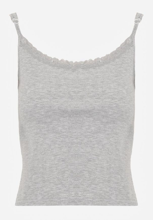 Renee - Szary Bieliźniany Top z Bawełny z Koronką na Regulowanych Ramiączkach Beralisse. Kolor: szary. Materiał: bawełna, koronka. Długość rękawa: na ramiączkach. Wzór: koronka. Sezon: wiosna, lato, zima