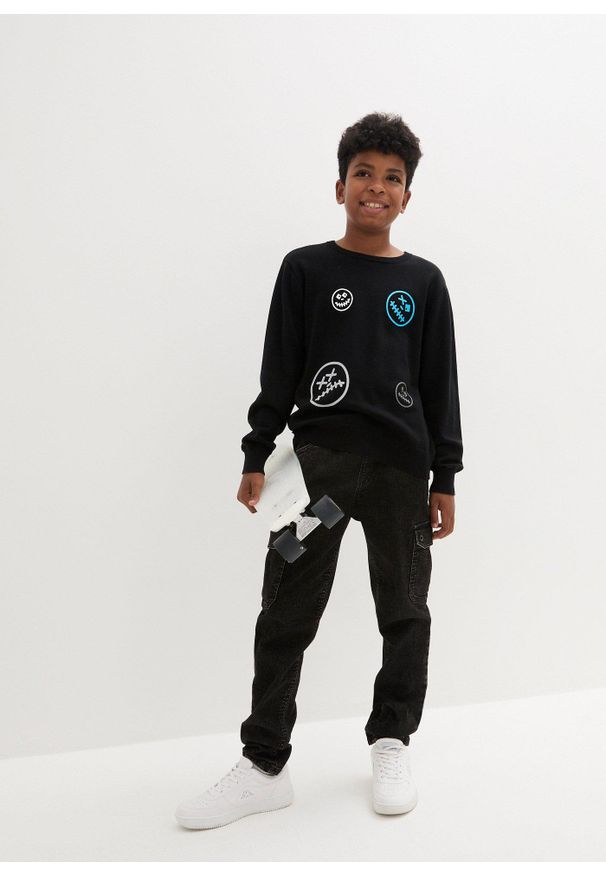 bonprix - Sweter chłopięcy z czystej bawełny. Kolor: czarny. Materiał: bawełna