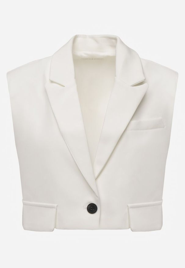 Renee - Biała Kamizelka Garniturowa Zapinana na Guzik Tiamas. Okazja: do pracy, na co dzień, na spotkanie biznesowe. Kolor: biały. Wzór: jednolity. Styl: biznesowy, klasyczny, casual