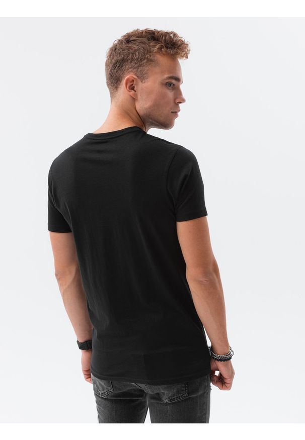 Ombre Clothing - T-shirt męski z nadrukiem S1434 V-19D - czarny - XXL. Kolor: czarny. Materiał: bawełna. Wzór: nadruk