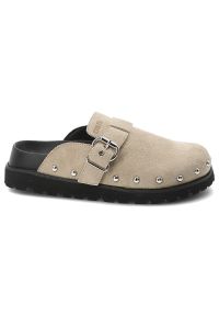 Big-Star - Klapki damskie Big Star, cholewka ze skóry naturalnej zamszowej z regulowanym paskiem i sprzączką, beżowe, RR274A376. Okazja: na co dzień, na spacer. Kolor: beżowy. Materiał: skóra, zamsz. Styl: elegancki, casual #3