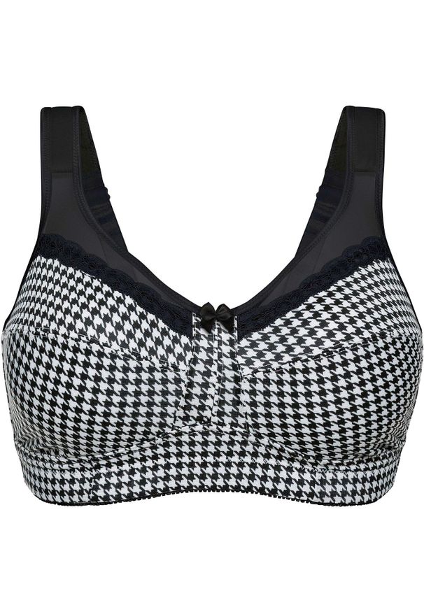 bonprix - Biustonosz odciążający bez fiszbinów z wyściełanymi ramiączkami. Kolor: czarny. Materiał: materiał. Rodzaj stanika: wyściełane miseczki, różne sposoby noszenia