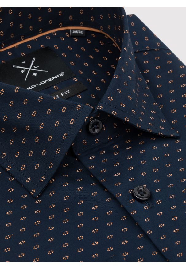 Pako Lorente - PAKO LORENTE – Granatowa koszula męska mikrowzór. Kolor: niebieski. Materiał: bawełna, elastan. Długość rękawa: długi rękaw. Długość: długie. Sezon: wiosna, lato