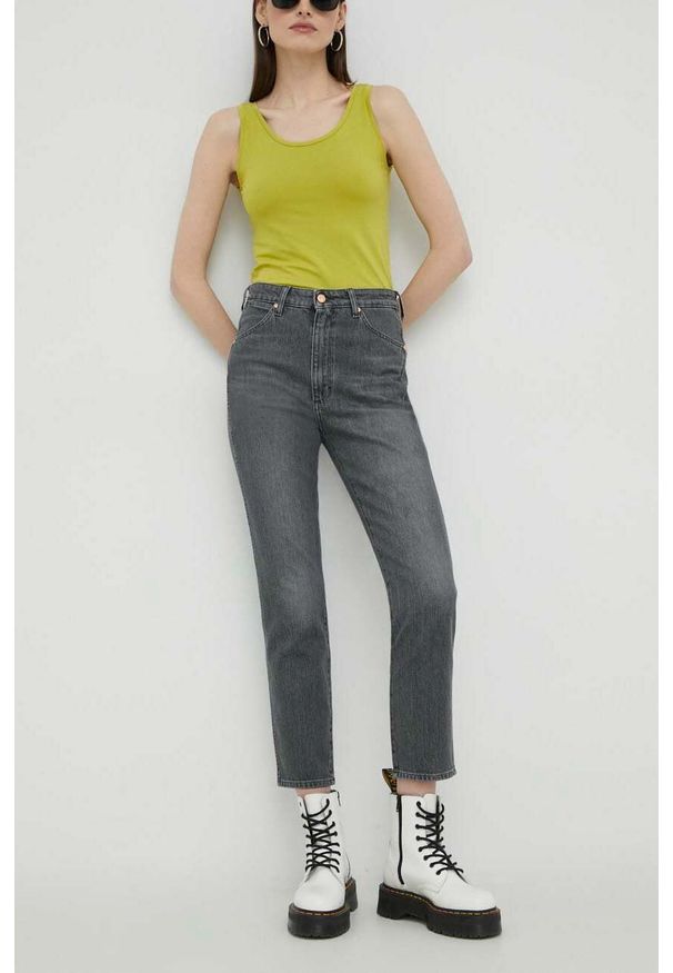 Wrangler jeansy Walker damskie high waist. Stan: podwyższony. Kolor: szary