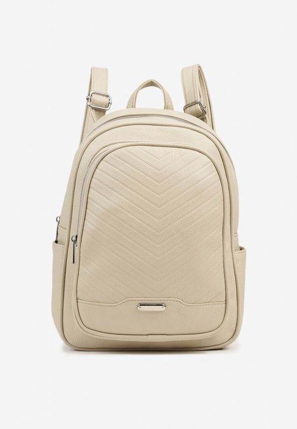 Born2be - Jasnobeżowy Duży Plecak Zdobiony Pikowanymi Przeszyciami Pasilenna. Kolor: beżowy. Wzór: aplikacja. Styl: elegancki, casual
