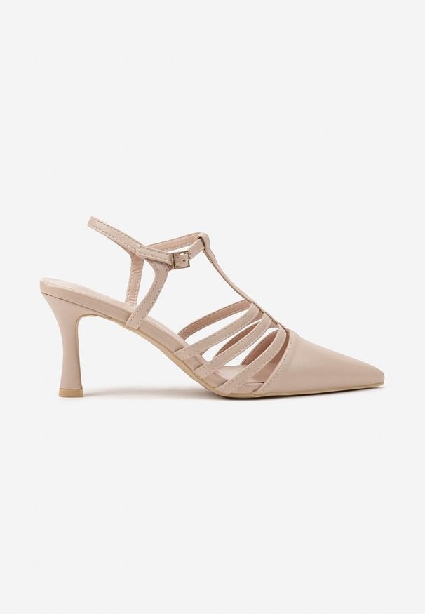 Born2be - Beżowe Sandały Vices na Szpilce Anivi. Okazja: do pracy, na spotkanie biznesowe. Zapięcie: pasek. Kolor: beżowy. Wzór: aplikacja. Obcas: na szpilce. Styl: biznesowy, klasyczny