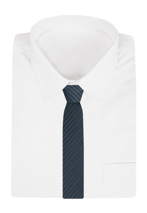 Krawat Męski - Angelo di Monti - Antracyt w Niebieskie Paski. Kolor: niebieski. Materiał: tkanina. Wzór: paski. Styl: elegancki, wizytowy