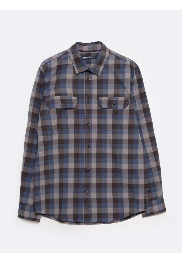 Big-Star - Koszula męska w kratę niebiesko-brązową Nevadi 401. Okazja: na co dzień. Kolor: niebieski. Materiał: bawełna, materiał. Wzór: kratka. Styl: elegancki, klasyczny, sportowy, casual, retro, vintage