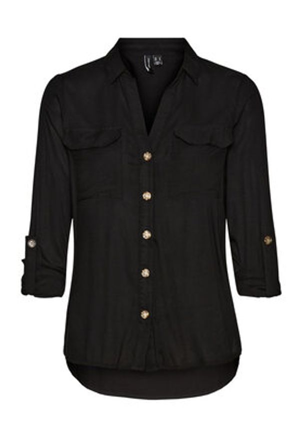 Vero Moda Koszula Bumpy 10275283 Czarny Regular Fit. Kolor: czarny. Materiał: wiskoza