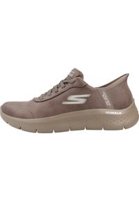 skechers - Kapcie SKECHERS GO WALK FLEX - MALI SLIP-INS Brązowy. Okazja: na co dzień. Kolor: brązowy. Materiał: tkanina