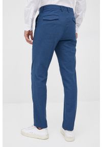 Sisley spodnie męskie kolor granatowy dopasowane. Kolor: niebieski. Materiał: materiał