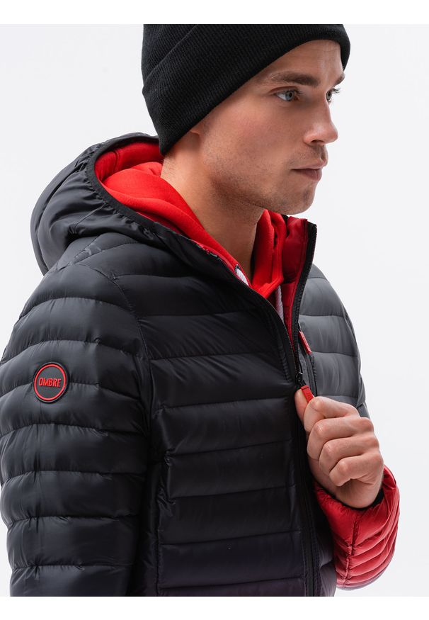 Ombre Clothing - Kurtka męska przejściowa C319 - czarna/czerwona - XXL. Kolor: czarny. Materiał: poliester