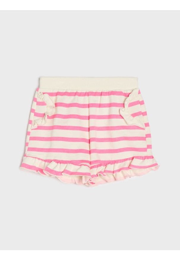 Sinsay - Bawełniane szorty z ozdobnymi falbanami - kremowy. Kolor: kremowy. Materiał: bawełna