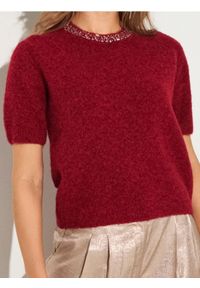 Sinsay - Bluzka swetrowa ze zdobionym dekoltem z domieszką wełny - czerwony. Kolor: czerwony. Materiał: wełna. Wzór: aplikacja #1