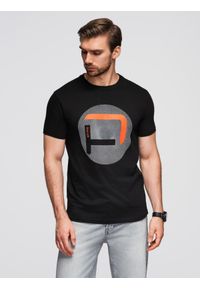Ombre Clothing - Męski t-shirt z dużym nadrukiem – czarny V2 - Rozmiar: M. Kolor: czarny. Materiał: dzianina, bawełna. Wzór: nadruk. Styl: sportowy, klasyczny