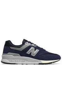 Buty męskie New Balance CM997HCE - granatowe. Okazja: na co dzień. Kolor: niebieski. Materiał: materiał, zamsz, syntetyk, guma, skóra. Szerokość cholewki: normalna. Sezon: lato #1