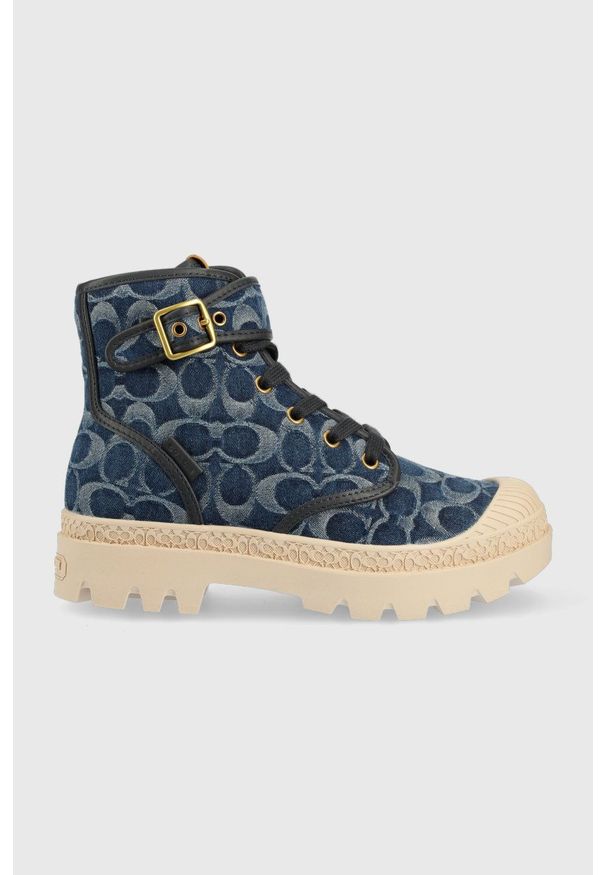 Coach trampki Trooper Denim Boot damskie kolor granatowy. Nosek buta: okrągły. Zapięcie: klamry. Kolor: niebieski. Materiał: denim