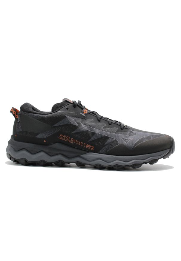 Buty do biegania w terenie męskie Mizuno WaveDaichi 7 GTX zMembraną Gore-Tex. Kolor: czarny, wielokolorowy. Materiał: syntetyk, tkanina, materiał. Technologia: Gore-Tex. Model: Mizuno Wave. Sport: bieganie