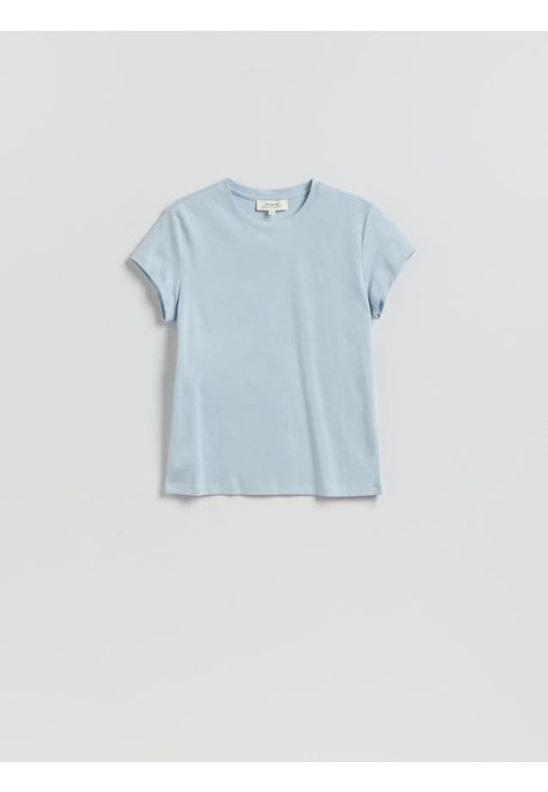 Reserved - T-shirt z domieszką jedwabiu - jasnoniebieski. Kolor: niebieski. Materiał: jedwab