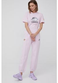 Napapijri spodnie Napapijri X Fiorucci damskie kolor różowy z nadrukiem. Kolor: różowy. Wzór: nadruk