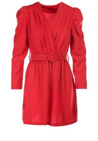Born2be - Czerwona Sukienka Kahlisise. Kolor: czerwony. Materiał: tkanina. Długość rękawa: długi rękaw. Wzór: gładki. Typ sukienki: kopertowe. Długość: mini #4