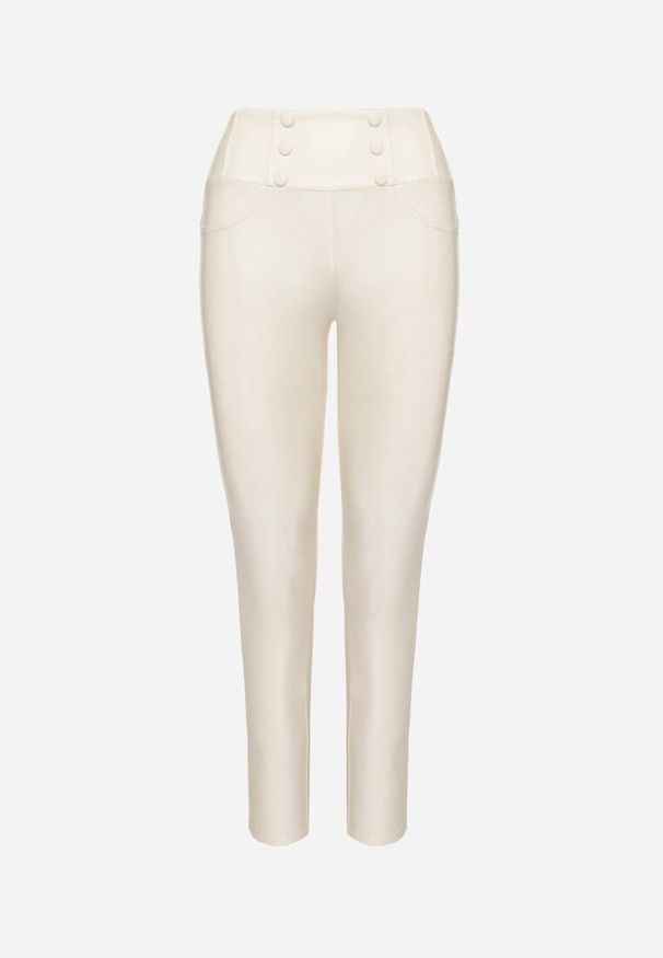 Born2be - Białe Legginsy z Ekoskóry Ocieplane z Efektem Push-Up Labrisa. Okazja: na co dzień. Stan: podwyższony. Kolor: biały. Materiał: materiał. Styl: casual, elegancki