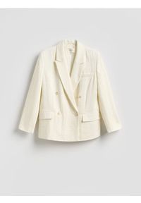 Reserved - Dwurzędowa marynarka z wiskozą - biały. Kolor: biały. Materiał: wiskoza #1