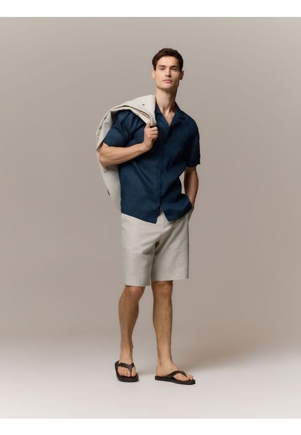 Reserved - Lniana koszula regular fit - ciemny turkus. Materiał: len