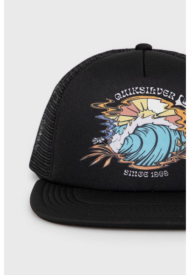 Quiksilver czapka kolor czarny z nadrukiem. Kolor: czarny. Wzór: nadruk
