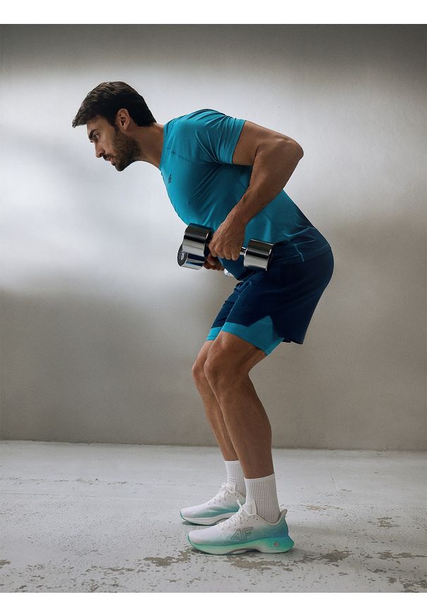 4f - 4F Spodenki treningowe szybkoschnące męskie - turkusowe XXL. Kolor: turkusowy. Materiał: skóra. Sport: fitness