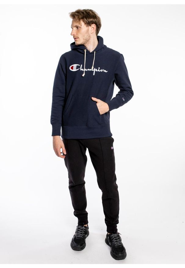 Bluza Champion Premium Script Logo Reverse Weave Hoodie (215159-BS501). Kolor: niebieski. Materiał: materiał. Styl: elegancki, sportowy