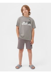 4f - T-shirt z nadrukiem chłopięcy. Kolor: beżowy. Materiał: bawełna. Wzór: nadruk #2