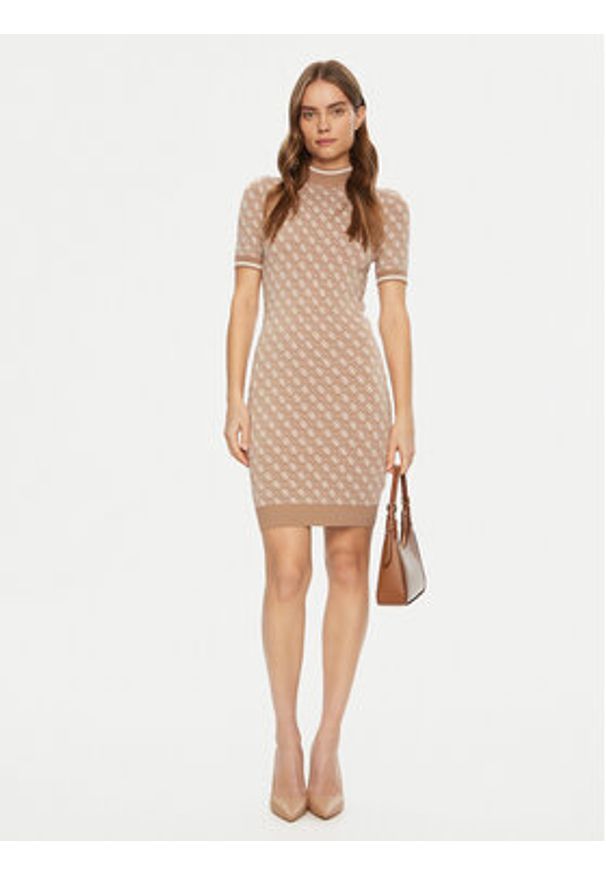 Guess Sukienka dzianinowa W3YK39 Z37K0 Beżowy Regular Fit. Kolor: beżowy. Materiał: wiskoza