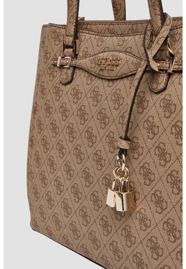 Guess - GUESS Brązowa shopperka damska Katya Multi. Kolor: brązowy. Materiał: skórzane