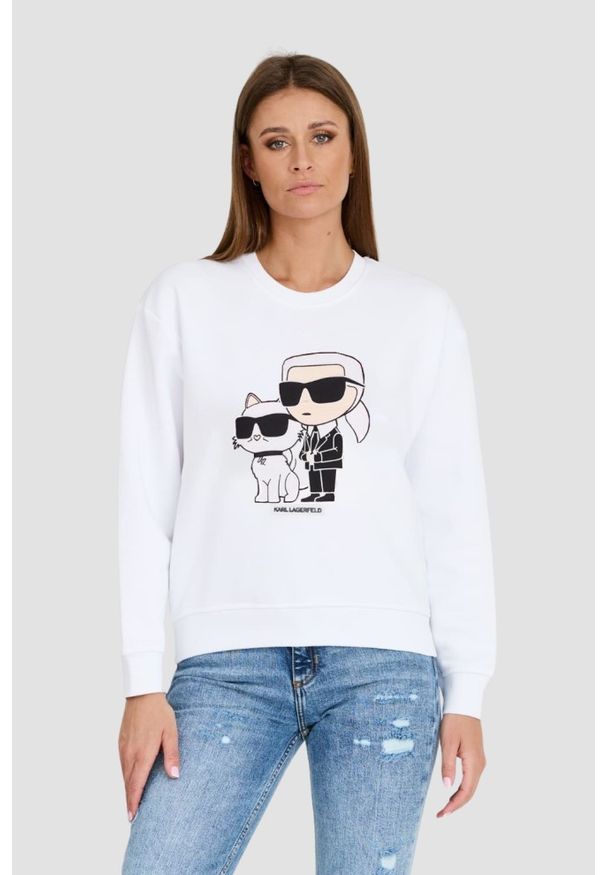 Karl Lagerfeld - KARL LAGERFELD Biała bluza damska Ikonik 2.0, Rozmiar L. Kolor: biały. Materiał: bawełna