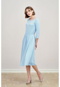 Marie Zélie - Sukienka Emelina błękitna. Kolor: niebieski. Materiał: wiskoza, dzianina, materiał, elastan, tkanina, guma. Styl: klasyczny. Długość: midi #4