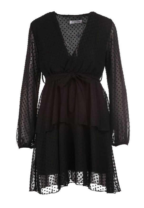 Born2be - Czarna Sukienka Sharpblaze. Kolor: czarny. Materiał: tkanina, materiał. Długość rękawa: długi rękaw. Typ sukienki: kopertowe. Długość: mini