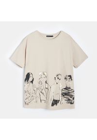Mohito - Bawełniany t-shirt z nadrukiem - Beżowy. Kolor: beżowy. Materiał: bawełna. Wzór: nadruk #1