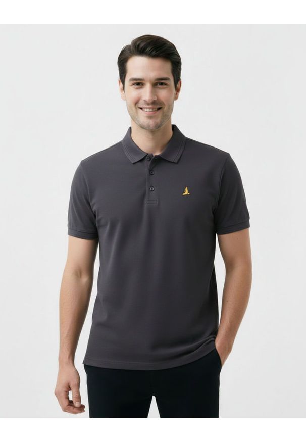 Klasyczna, Męska Koszulka Polo - Brave Soul - Grafitowa. Okazja: na co dzień. Typ kołnierza: polo. Kolor: szary. Materiał: poliester, bawełna. Sezon: wiosna, lato. Styl: klasyczny